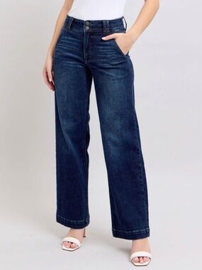 Judy Blue High Waist Double Button Wide Leg Denim Jeans Size Size 28